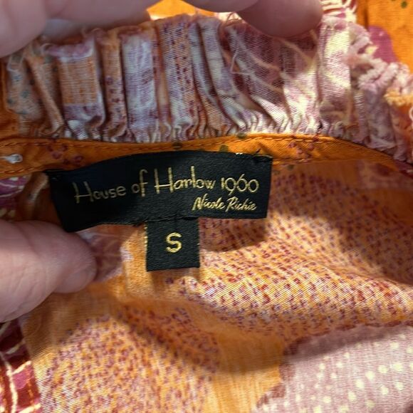 House Of Harlow 1960 Orange Floral Bird Boho Tiered Mini Dress Ruffle Small - Picture 7 of 7